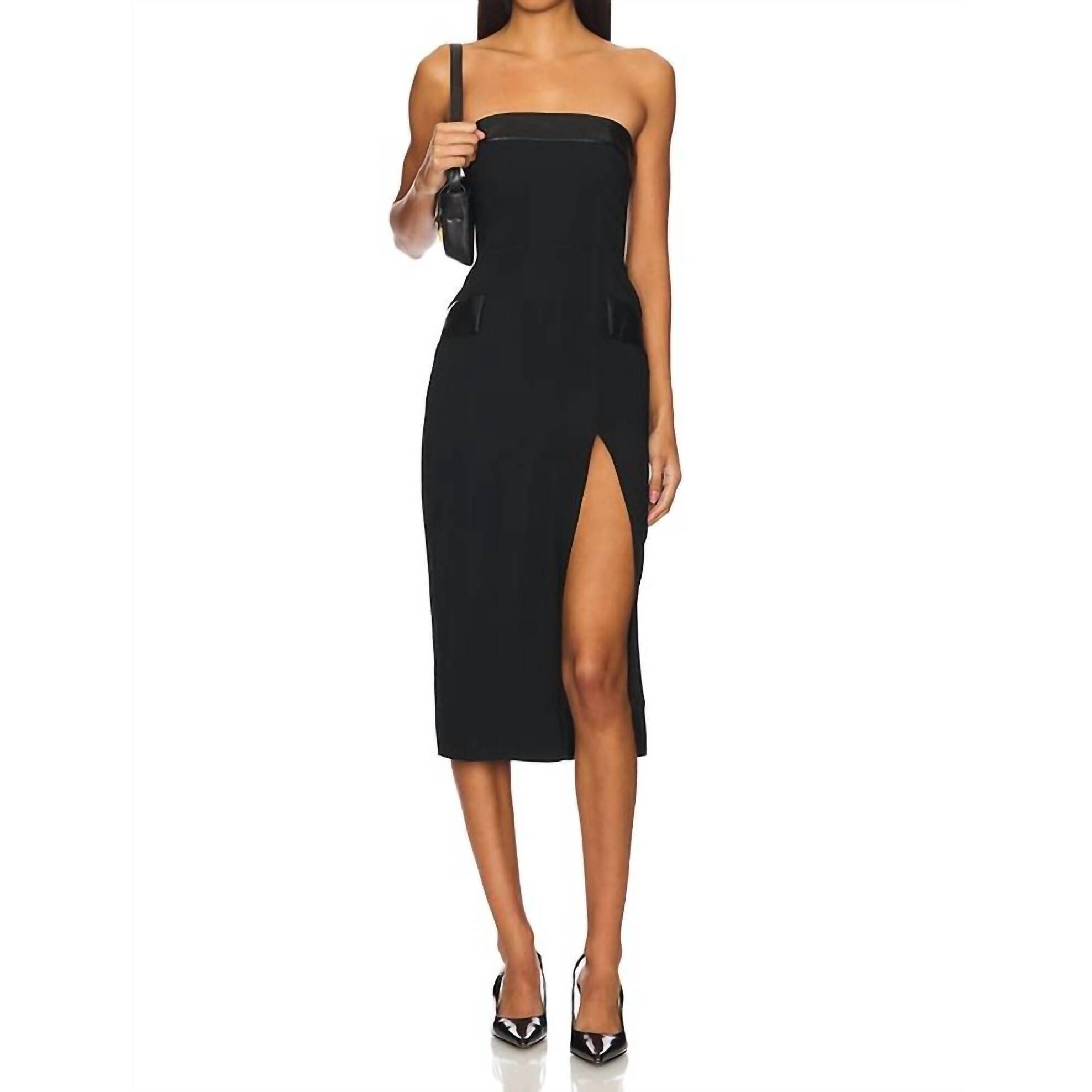 New Amanda Uprichard Strapless Cassie Midi Dress In Black